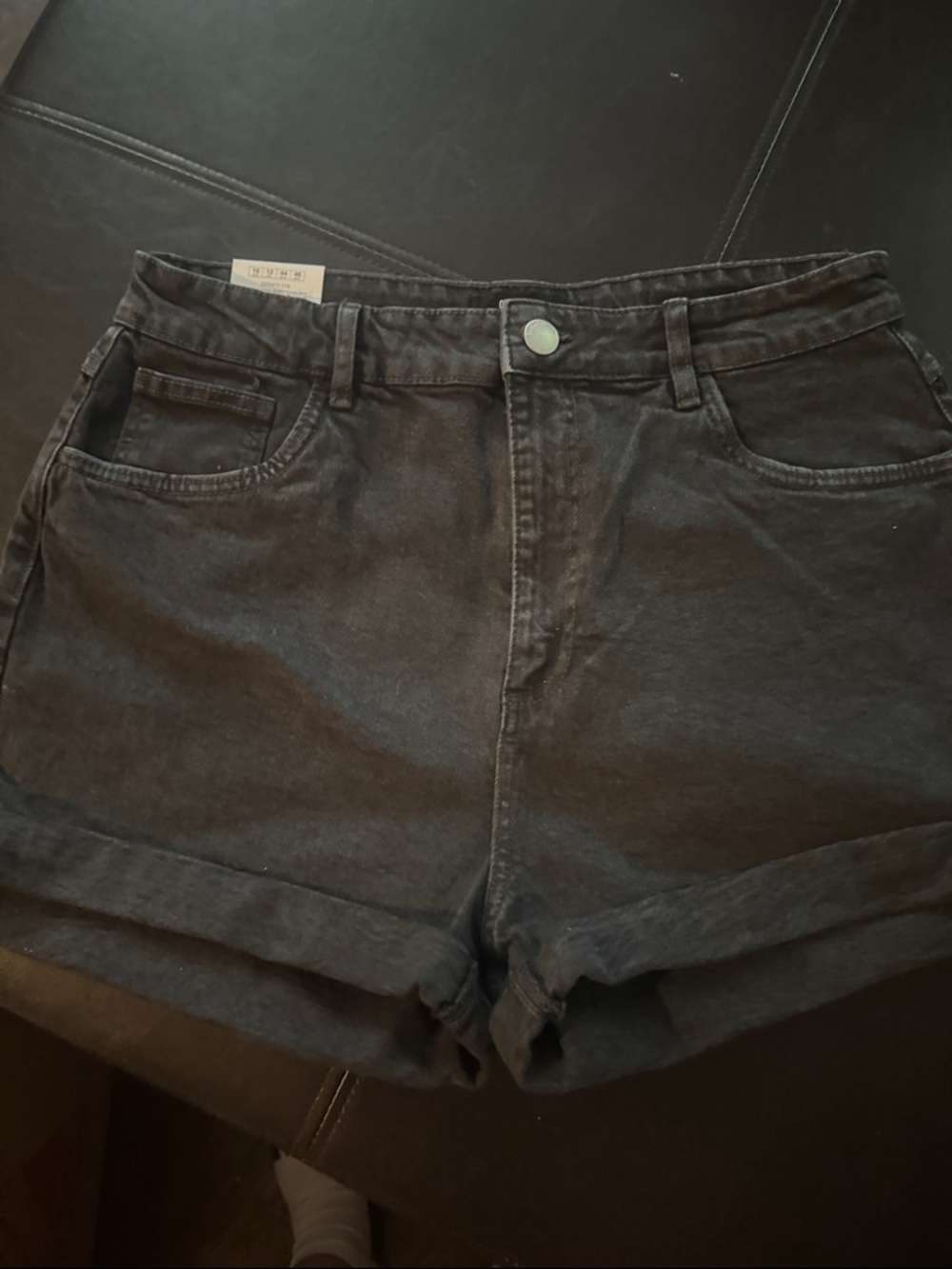 Cotton On Black Rolled-Hem Denim Shorts